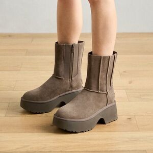 UGG Classic New Heights Suede and Shearling Heeled Ankle Boots